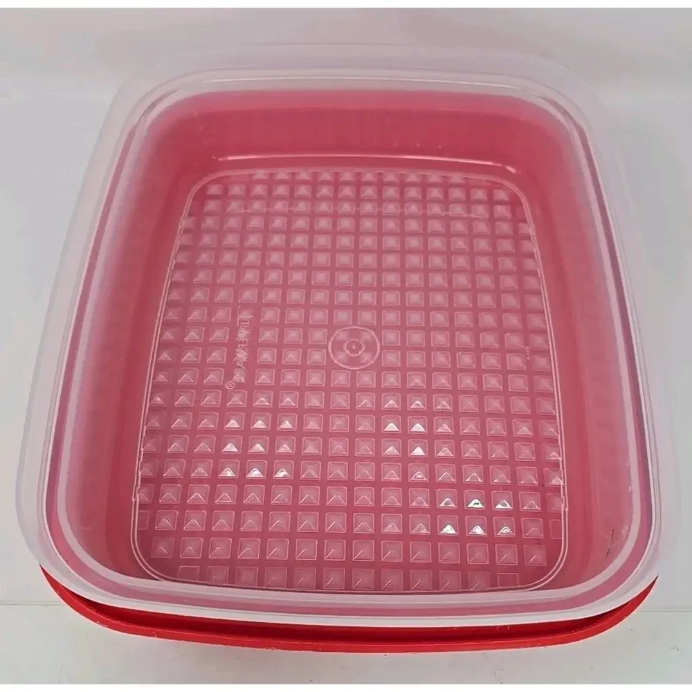 Tupperware #1294 Lg Marinade Meat Tenderizer Keeper Container Red & Sheer U143